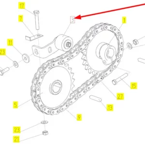 Oryginalny stabilizator łańcucha podajnika pochyłego o numerze katalogowym 102607963, stosowany w kombajnach zbożowych marki Rostselmash schemat
