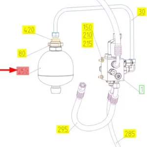 Oryginalny akumulator hydrauliczny o numerze katalogowym 102655961, stosowane w kombajnach zbożowych marki Rostselmash- schemat.