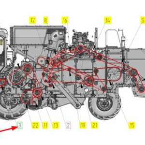 Oryginalny łańcuch rolkowy o numerze katalogowym 102737477, stosowany w kombajnach zbożowych marki Rostselmash schemat.