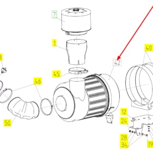 Oryginalny filtr powietrza wraz z obudową o numerze katalogowym 102806993, stosowany w kombajnach zbożowych marki Rostselmash schemat.