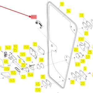 Oryginalna rączka drzwi z przyciskiem o numerze katalogowym 102849063, stosowany w kombajnach zbożowych marki Rostselmash schemat.