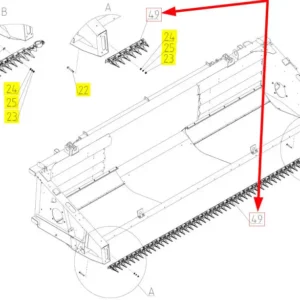 Oryginalna kosa hederu o szerokości 5 m i numerze katalogowym 102972838, stosowana w hederach zbożowych marki Rostselmash. schemat