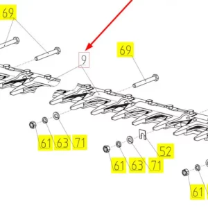Oryginalny bagnet o numerze katalogowym 102972840, stosowany w hederach zbożowych marki Rostselmash. Schemat