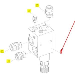 Oryginalny blok hydrauliczny o numerze katalogowym 103043813, stosowany w kombajnach zbożowych marki Rostselmash schemat.