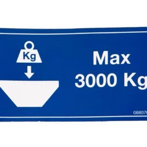 Oryginalna naklejka informująca o maksymalnej ładowności skrzyni 3000 kg i numerze katalogowym 688070