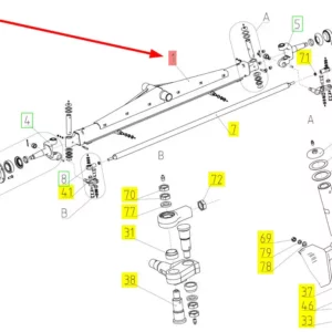 Oryginalna belka tylnej osi o numerze katalogowym 100511145, stosowana w komabjnach zbożowyh marki Rostselmash. schemat