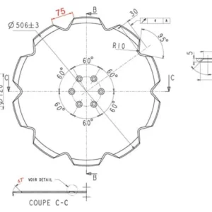 Talerz uzębiony V 506x5.0 mm stożkowy
