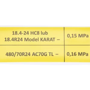 Naklejka informująca o ciśnieniu w oponach o wymiarach 12 x 4