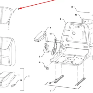 Oryginalny zagłówek fotela o numerze katalogowym 00071872, stosowany w ciągnikach rolniczych marki Arbos schemat.