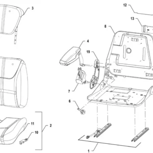 Oryginalne oparcie fotela operatora o numerze katalogowym 00071874, stosowane w ciągnikach rolniczych marki Arbos schemat.