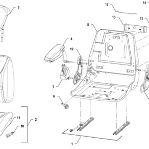 Oryginalny podłokietnik lewy o numerze katalogowym 00071877, stosowany w ciągnikach rolniczych marki Arbos schemat.