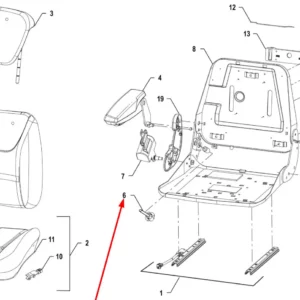 Oryginalne pokrętło regulacji oparcia fotela o numerze katalogowym 00071878, stosowane w ciągnikach rolniczych marki Arbos schemat.
