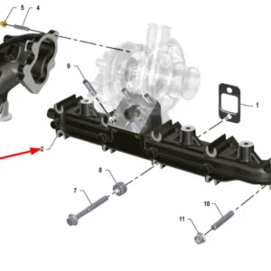Oryginalny kolektor wydechowy o numerze katalogowym K0067065, stosowany w ciągnikach rolniczych marki Arbos.