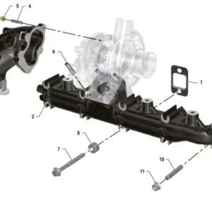 Oryginane kolanko kolektora wydechowego o numerze katalogowym K0067099, stosowane w ciągnikach rolniczych marki Arbos.