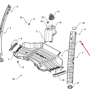 Oryginalna plastikowa osłona lewego przedniego słupka kabiny o numerze katalogowym P5S45801219, stosowana w ciągnikach rolniczych marki Arbos schemat.