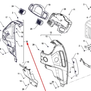 Oryginalna lewa osłona przedniego kokpitu o numerze katalogowym P5S45801267, stosowana w ciągnikach rolniczych marki Arbos schemat.