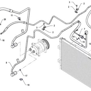 Oryginalna płytka mocująca przewód klimatyzacji o numerze katalogowym P7P81201114, stosowana w ciągnikach rolniczych marki Arbos schemat.