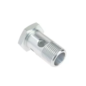 Śruba przelewowa o wymiarach M18 x 1,5, stosowana w instalacjach paliwowych i hydraulicznych maszyn i pojazdów rolniczych wielu marek.