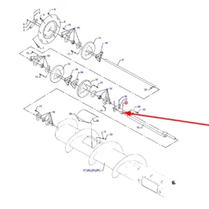 Oryginalna prowadnica palca wciągającego z zawleczką o numerze katalogowym 525D28251831, stosowana w hederach zbożowych marek Massey Ferguson i Fendt. schemat