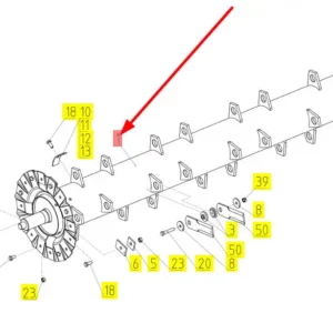 Oryginalny wał rozdrabniacza słomy o numerze katalogowym 101758488, stosowany w kombajnach zbożowych marki Rostselmash schemat