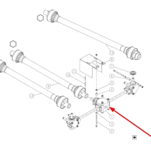 Oryginalny zespół przekładni rozsiewacza o numerze katalogowym 907767, stosowany w maszynach uprawowych marki Sulky schemat.